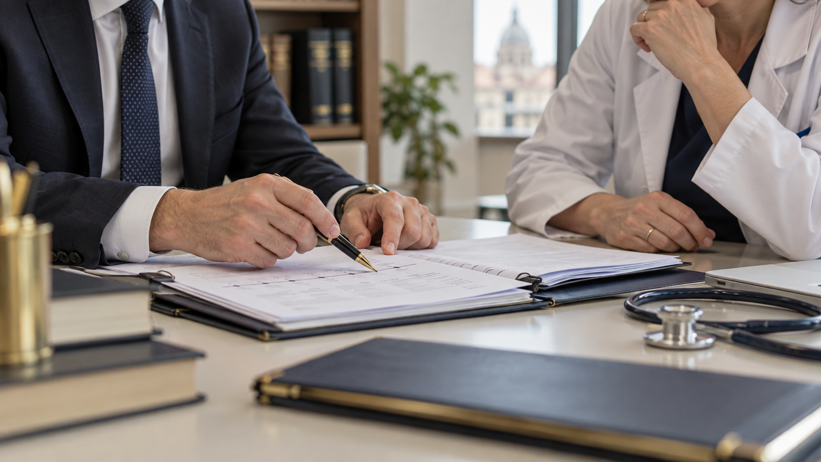 Avvocato e medico legale esaminano la cartella clinica per il risarcimento