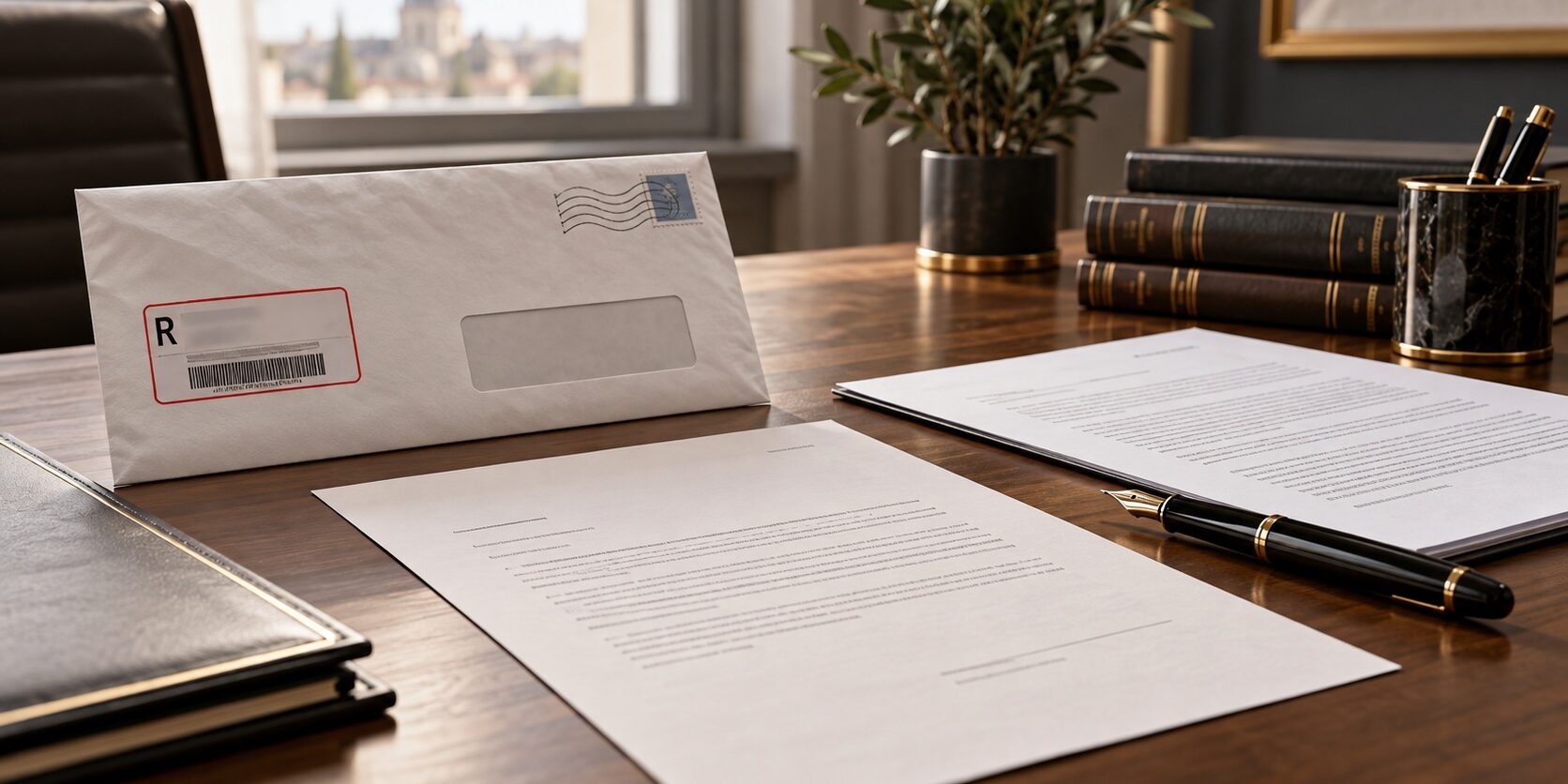 Lettera di diffida formale e documenti contrattuali su una scrivania professionale