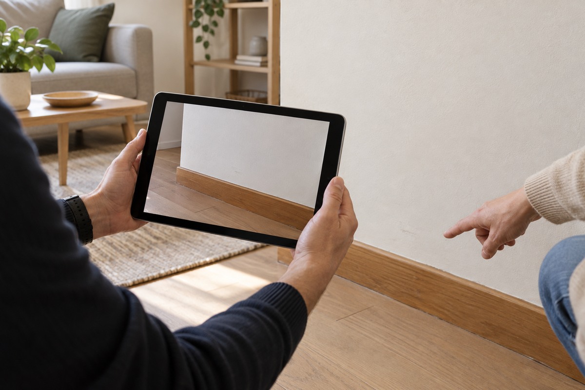 Confronto sul tablet delle condizioni della parete durante la riconsegna dell’appartamento