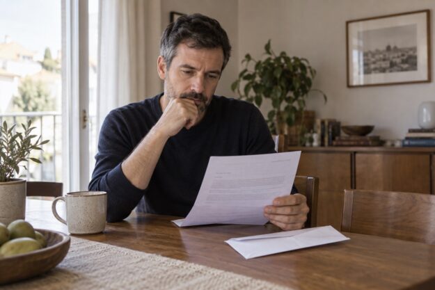 Persona che legge l’atto di precetto ricevuto con la notifica