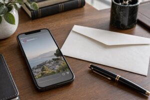 Smartphone e lettera da esaminare dopo una contestazione Instagram